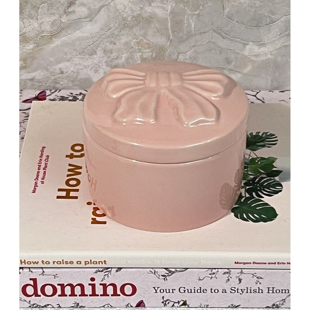 Cupcakes and Cashmere Ceramic Trinket Keepsake Box Pink Bow Round Lidded